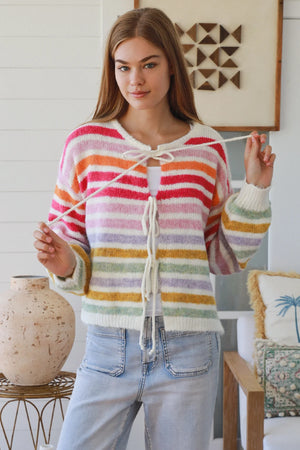 #Raine Striped Tie Front Knit jumper