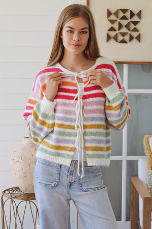 #Raine Striped Tie Front Knit jumper