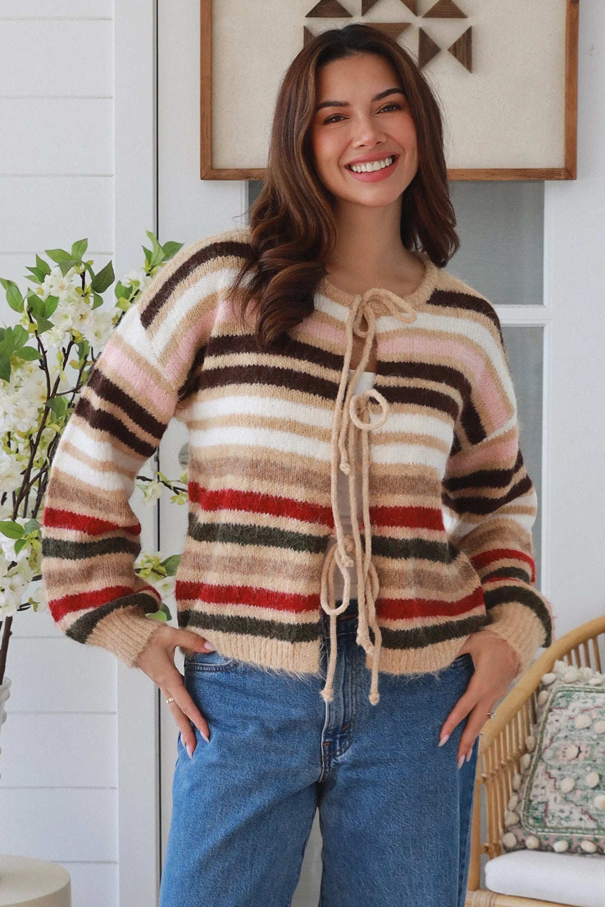 #Raine Striped Tie Front Knit jumper