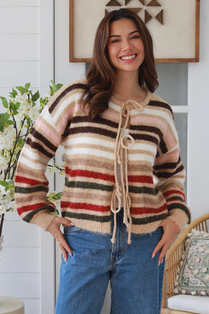 #Raine Striped Tie Front Knit jumper