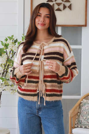 #Raine Striped Tie Front Knit jumper