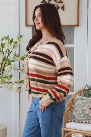 #Raine Striped Tie Front Knit jumper