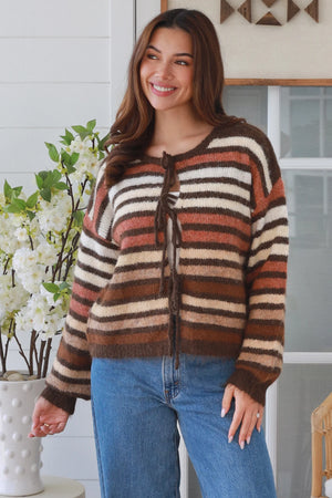 #Raine Striped Tie Front Knit jumper