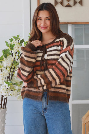 #Raine Striped Tie Front Knit jumper