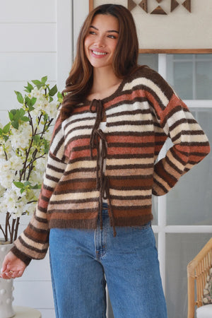 #Raine Striped Tie Front Knit jumper