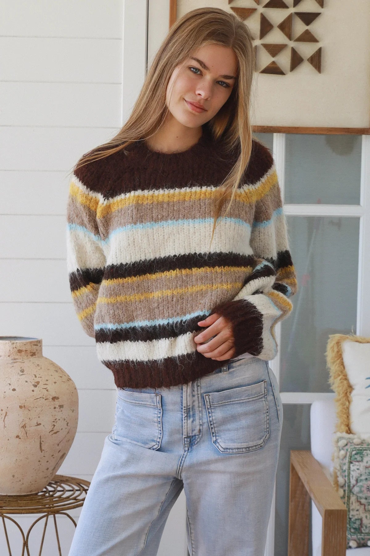 #Winnie Round Neck Striped Knit Jumper