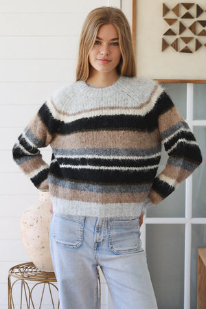 #Winnie Round Neck Striped Knit Jumper