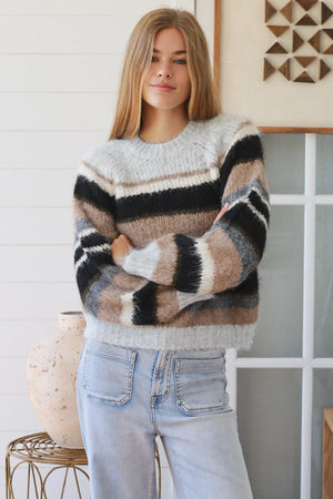 #Winnie Round Neck Striped Knit Jumper