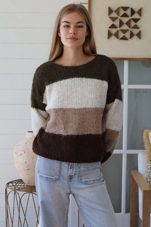#Finola Round Neck Striped Knit Jumper
