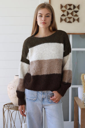 #Finola Round Neck Striped Knit Jumper