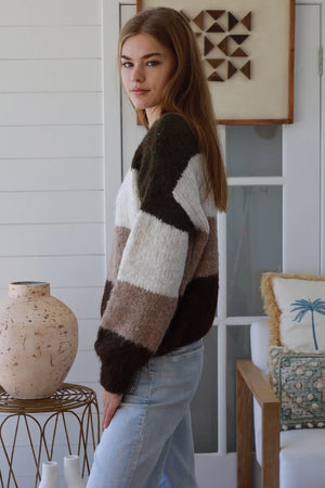 #Finola Round Neck Striped Knit Jumper
