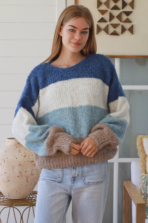 #Finola Round Neck Striped Knit Jumper