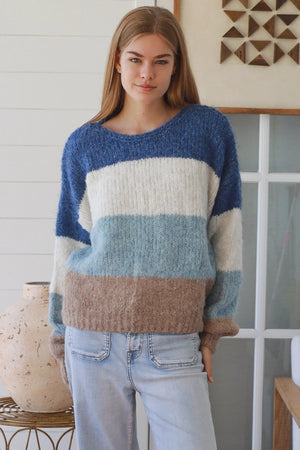 #Finola Round Neck Striped Knit Jumper