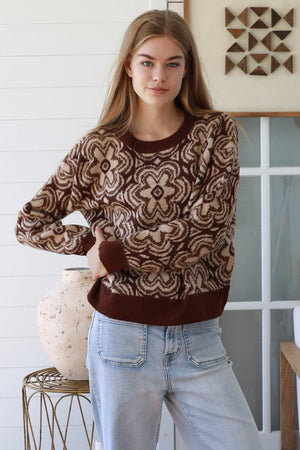 #Retro Daisy Sparkle Round Neck Knit Jumper