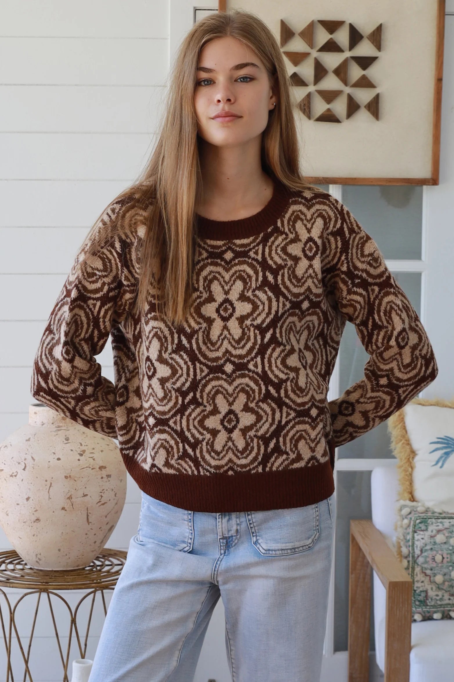 #Retro Daisy Sparkle Round Neck Knit Jumper