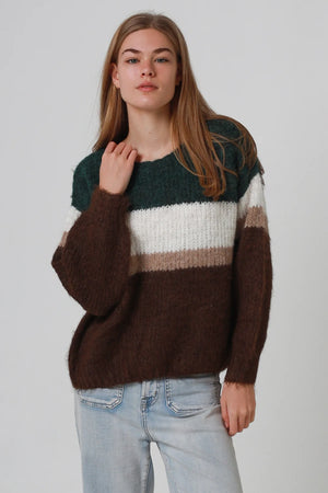 #Finola Round Neck Striped Knit Jumper