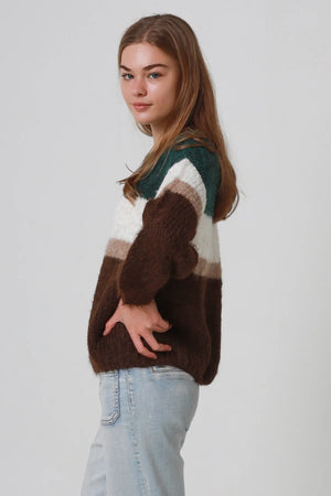 #Finola Round Neck Striped Knit Jumper