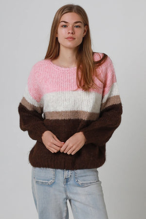 #Finola Round Neck Striped Knit Jumper