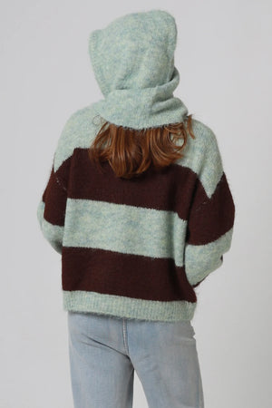 Striped Knitted Jumper With Detachable Hood