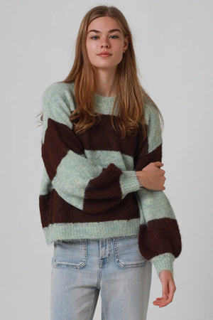 Striped Knitted Jumper With Detachable Hood