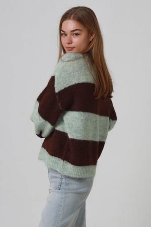 Striped Knitted Jumper With Detachable Hood