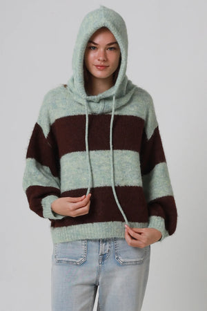 Striped Knitted Jumper With Detachable Hood