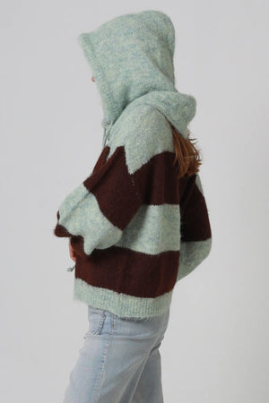 Striped Knitted Jumper With Detachable Hood