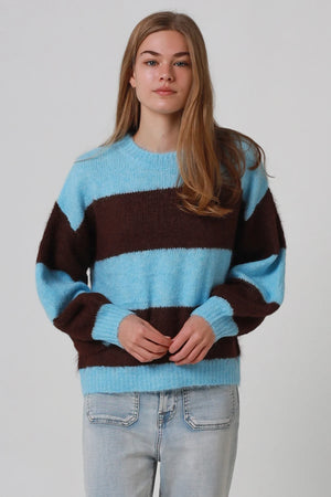 Striped Knitted Jumper With Detachable Hood