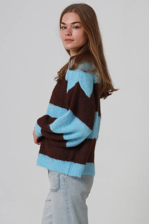Striped Knitted Jumper With Detachable Hood