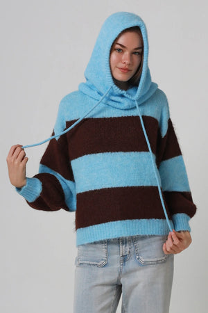Striped Knitted Jumper With Detachable Hood
