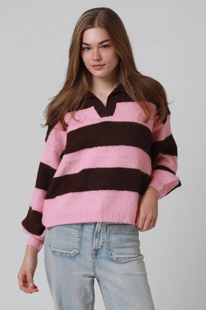 Two Toned Striped Rugby Jumper