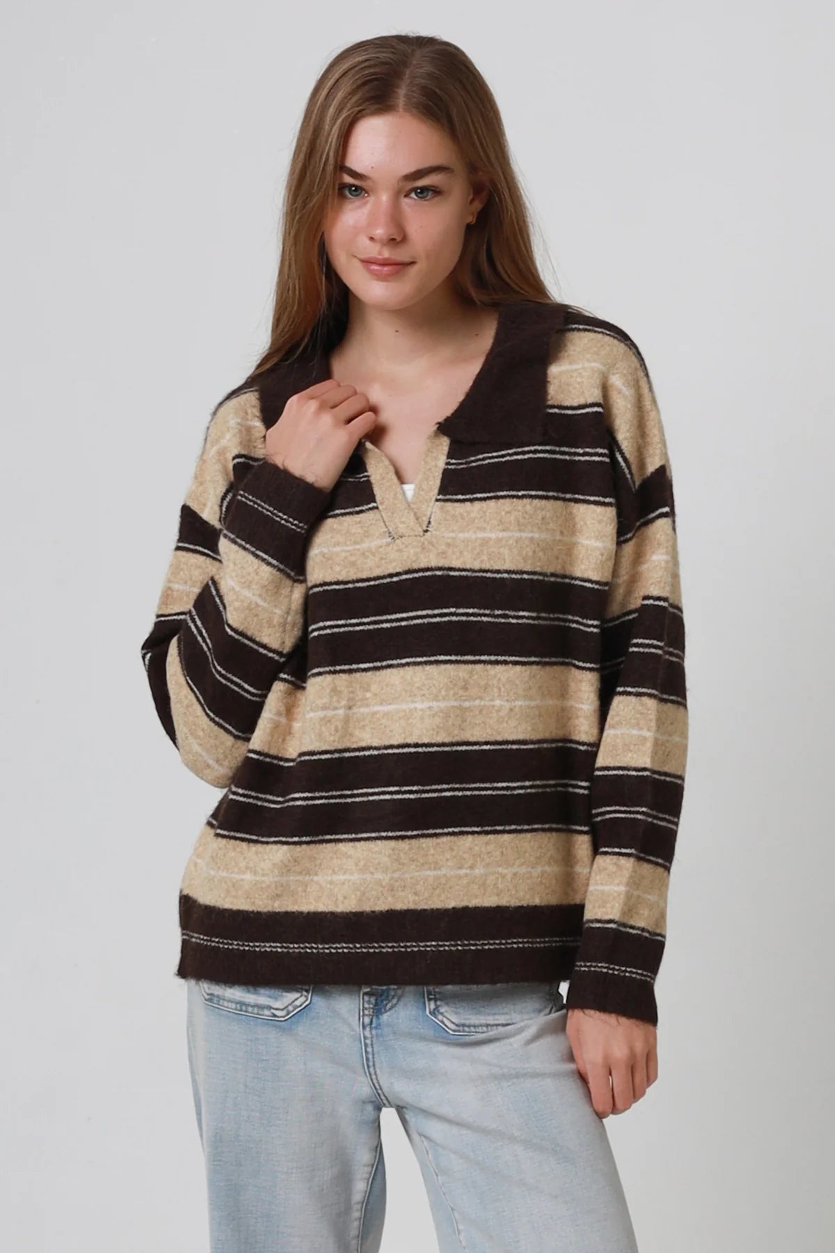 Julie Striped Collared Rugby Jumper