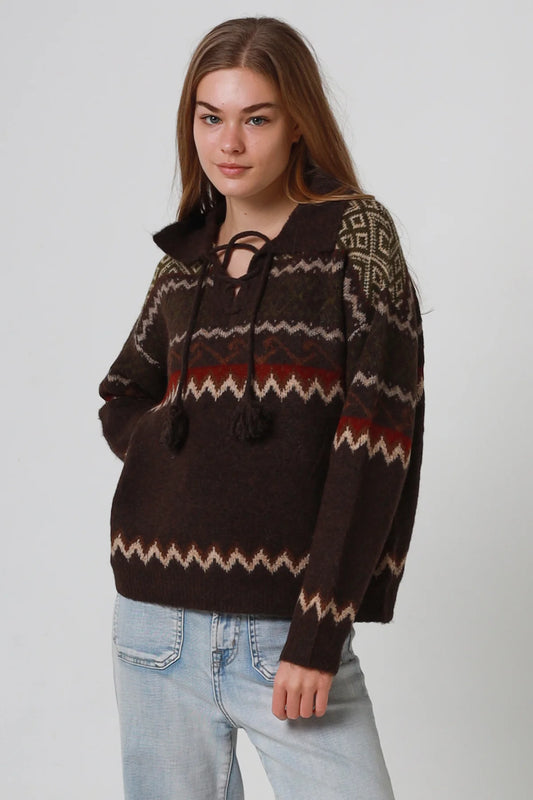 Boho Zigzag Collared Jumper