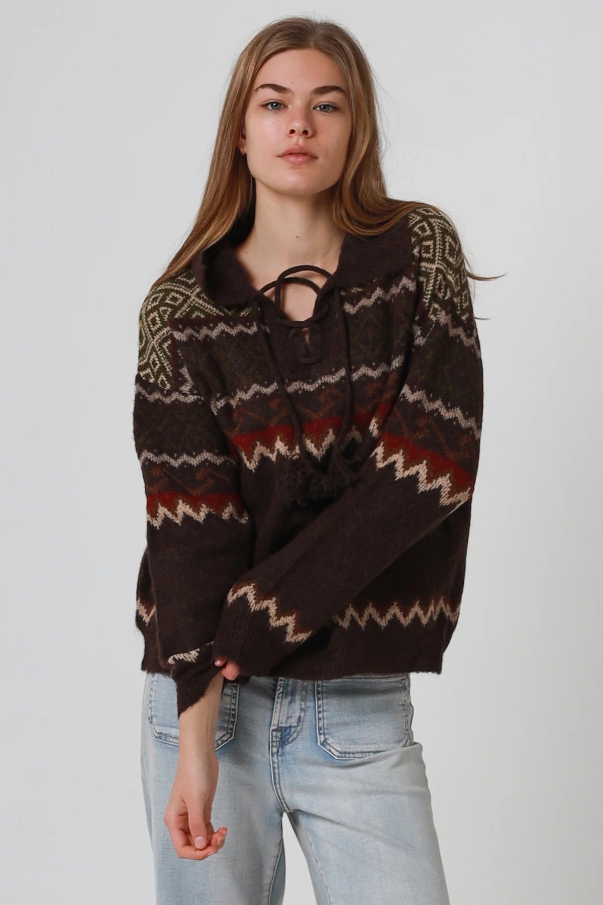 Boho Zigzag Collared Jumper