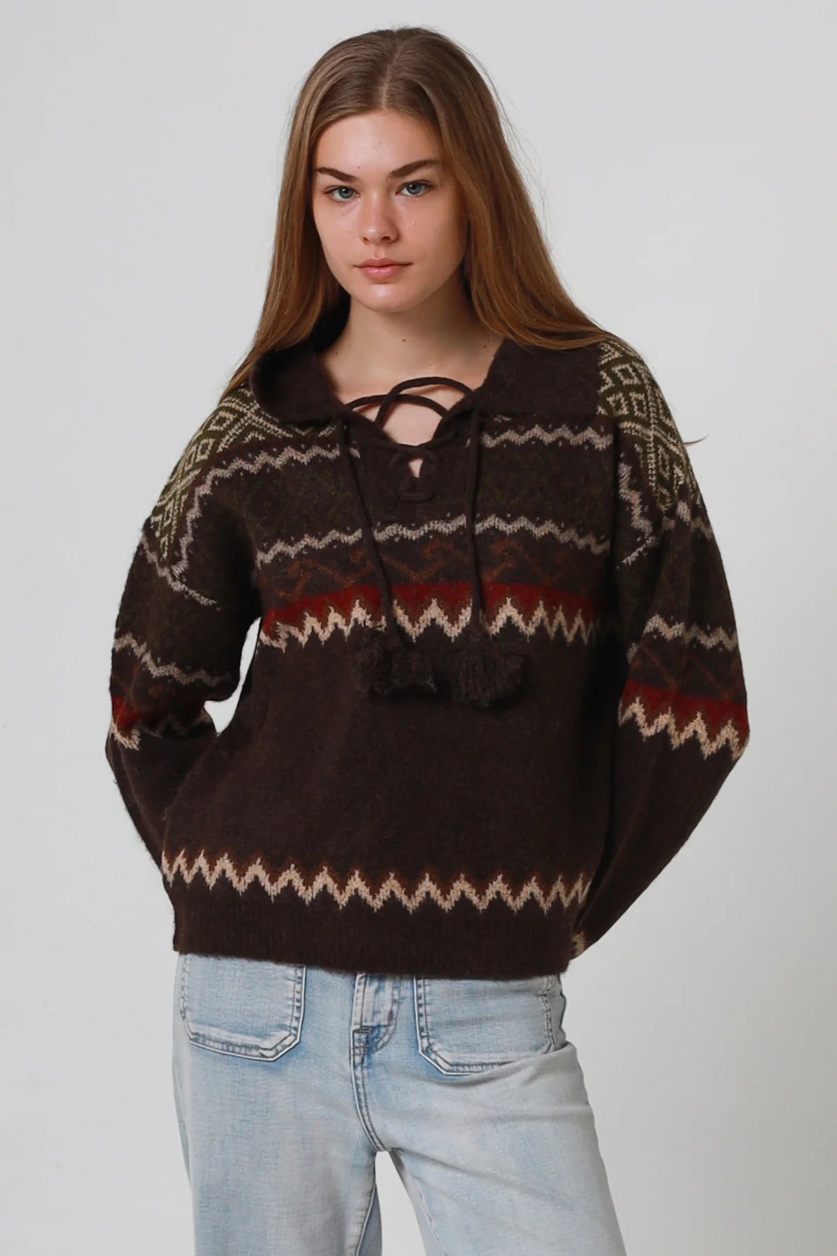 Boho Zigzag Collared Jumper