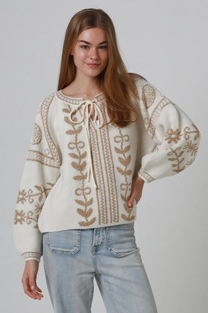Boho Lurex Knitted V-neck Jumper