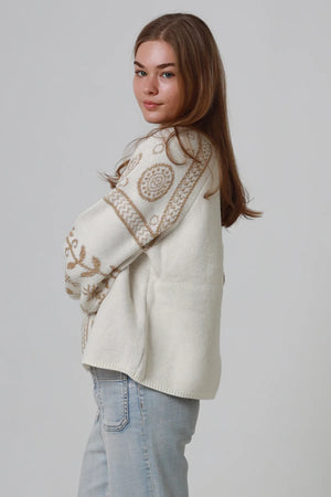 Boho Lurex Knitted V-neck Jumper