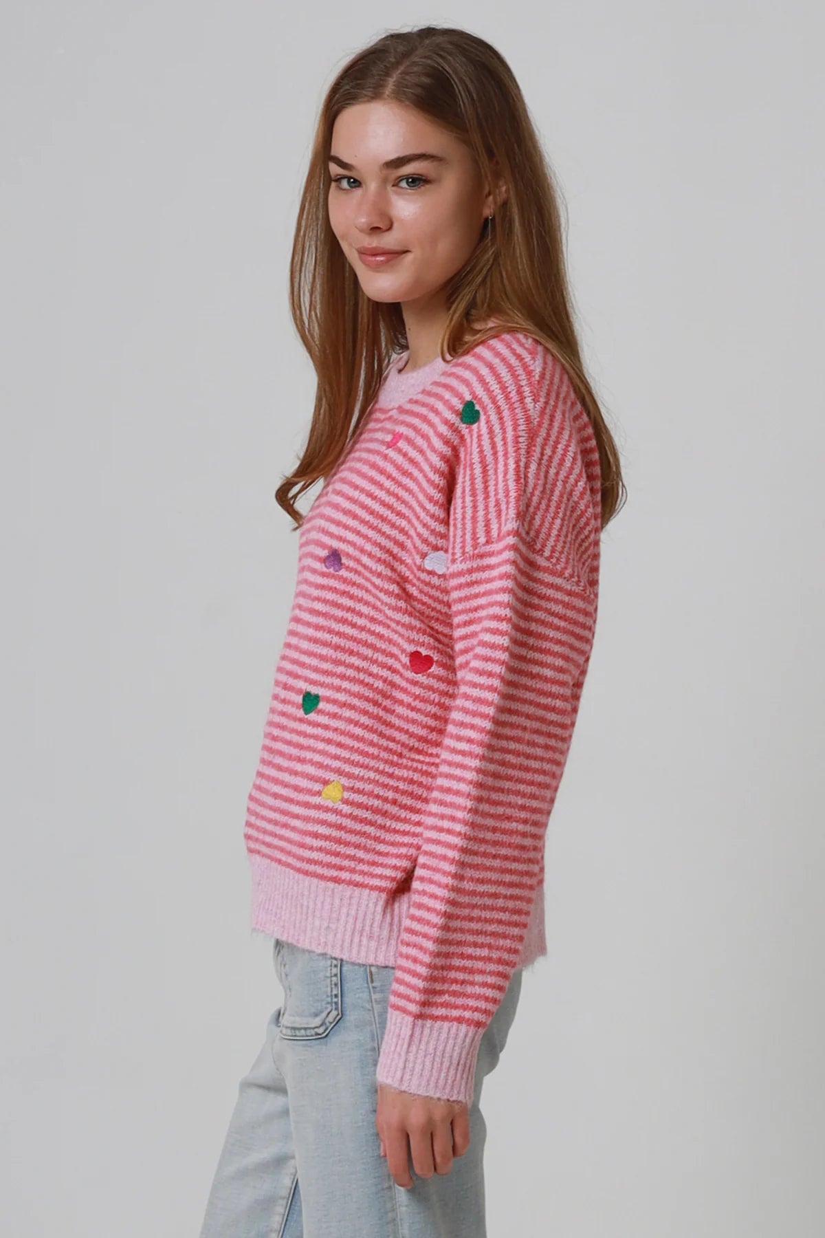 Heart Embroidered Striped Jumper