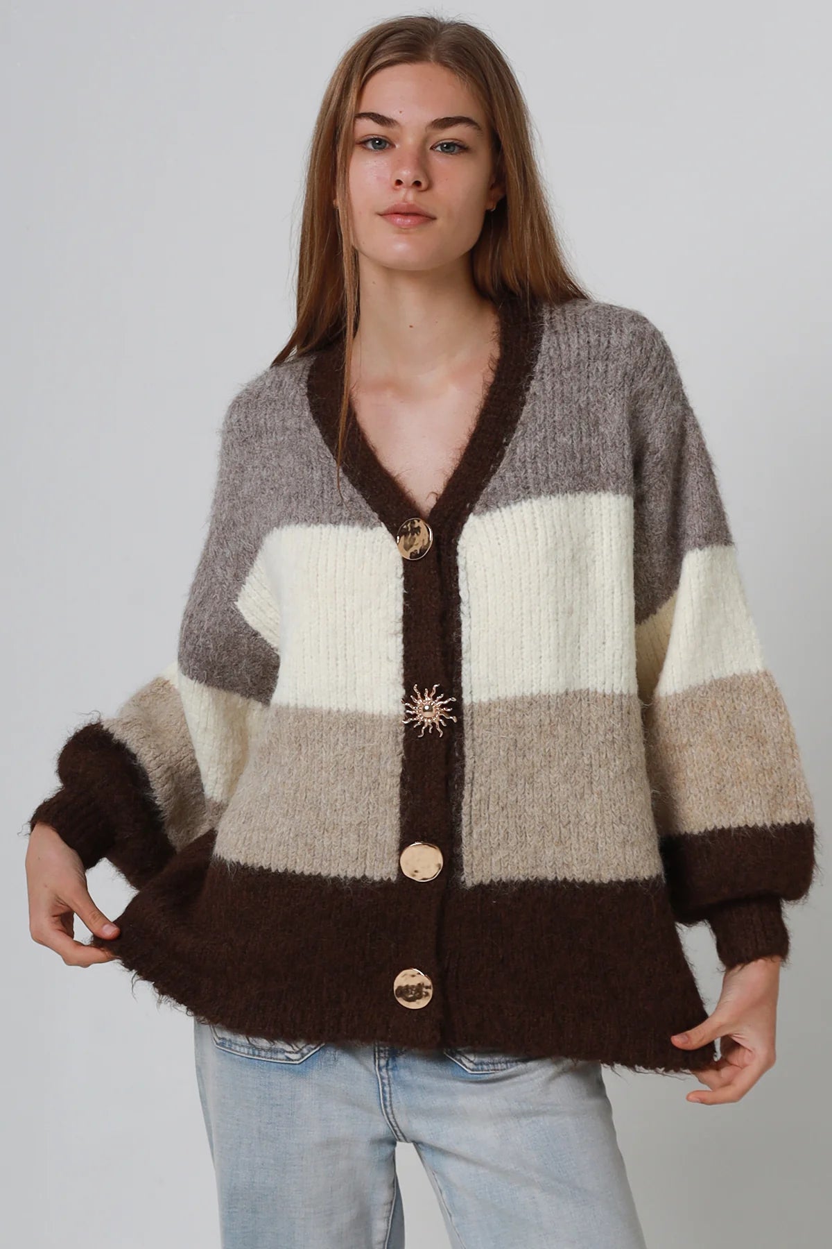 Golden Sun Striped V-neck Cardigan