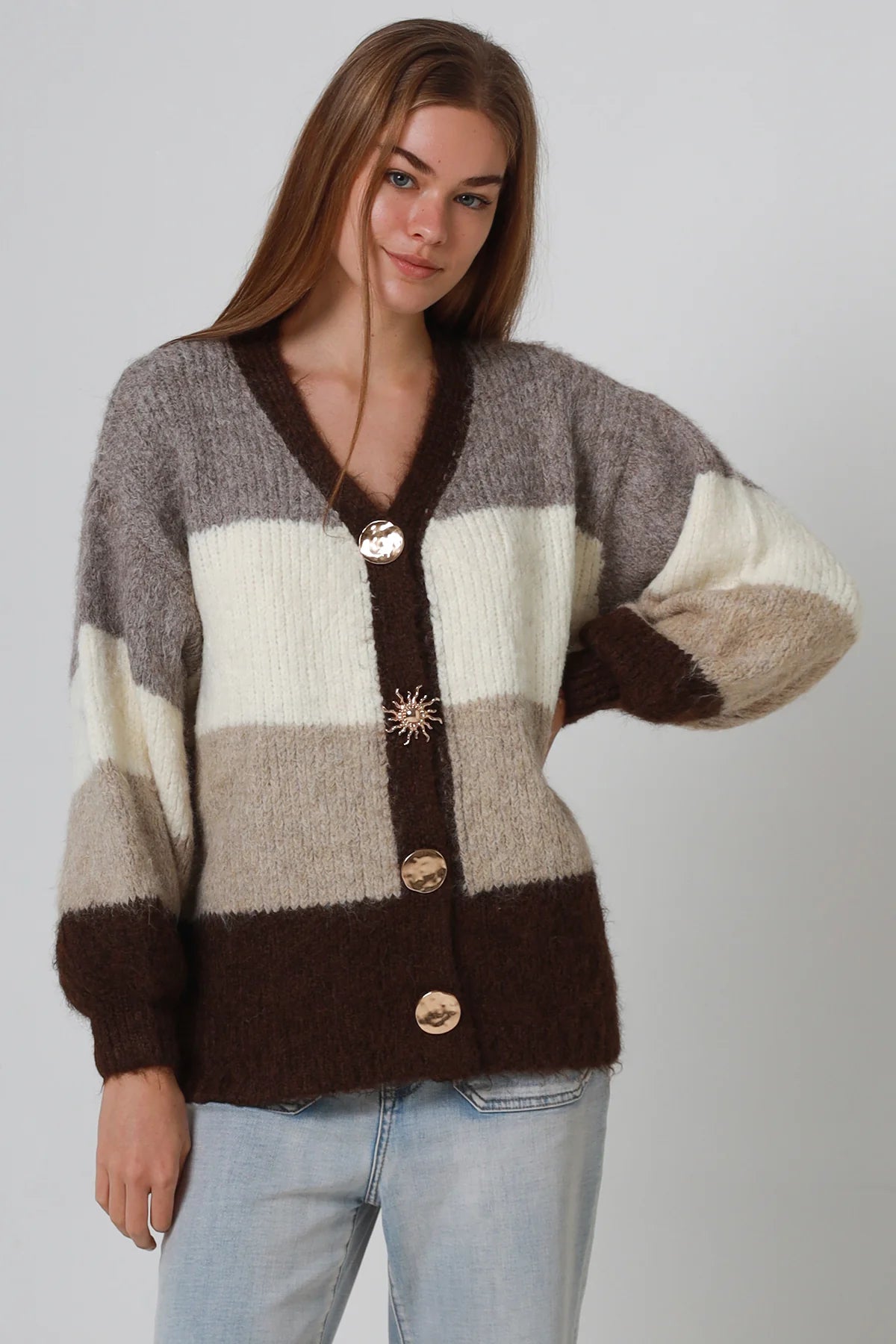 Golden Sun Striped V-neck Cardigan