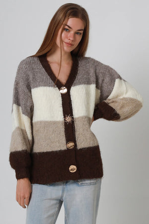Golden Sun Striped V-neck Cardigan
