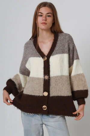 Golden Sun Striped V-neck Cardigan