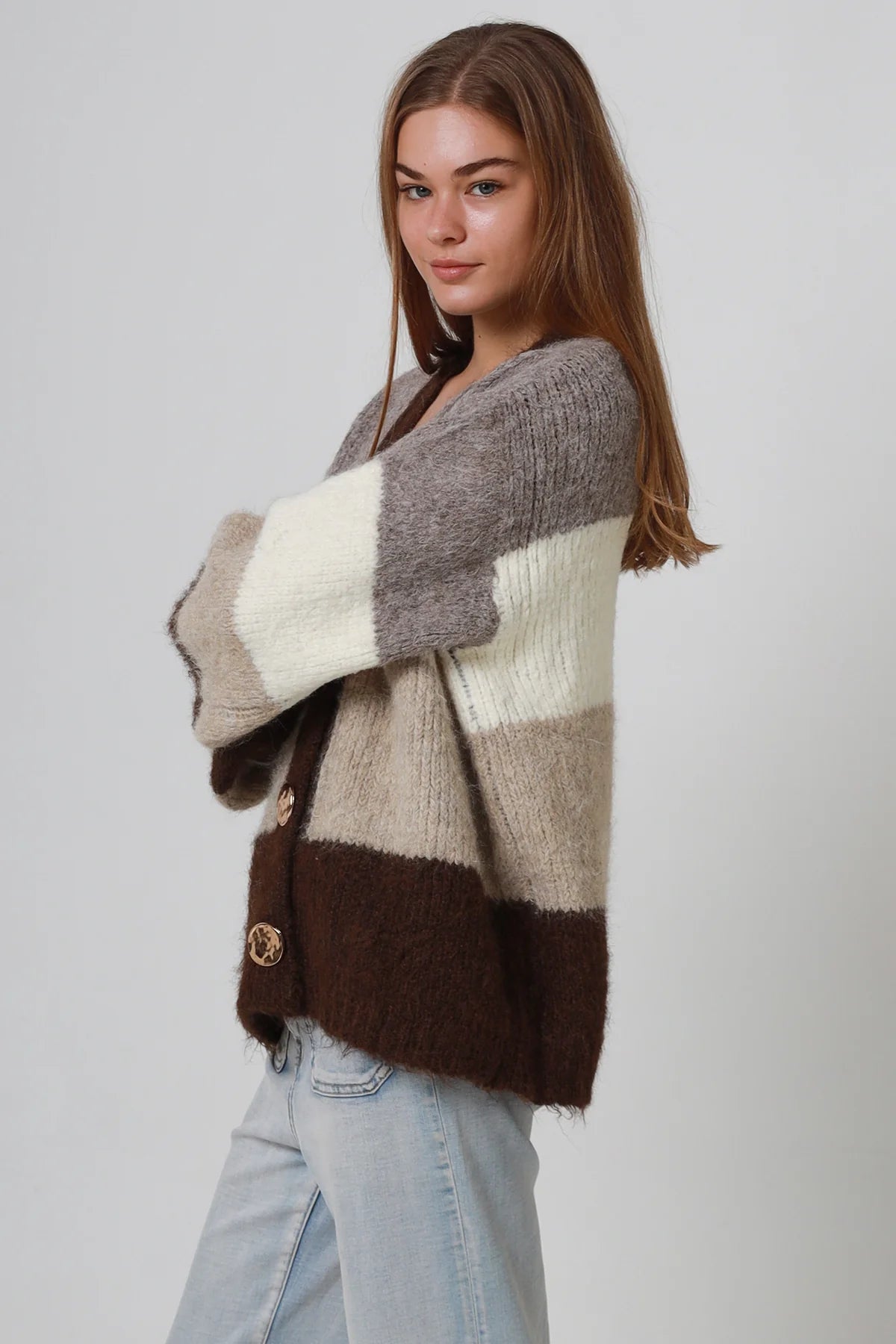 Golden Sun Striped V-neck Cardigan