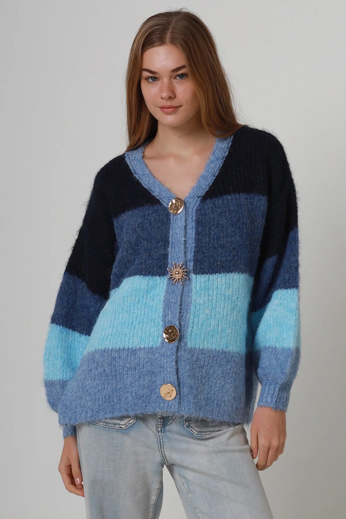 Golden Sun Striped V-neck Cardigan