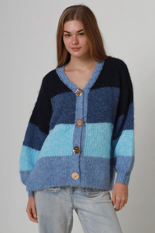 Golden Sun Striped V-neck Cardigan