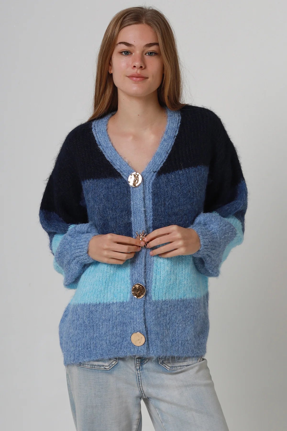 Golden Sun Striped V-neck Cardigan