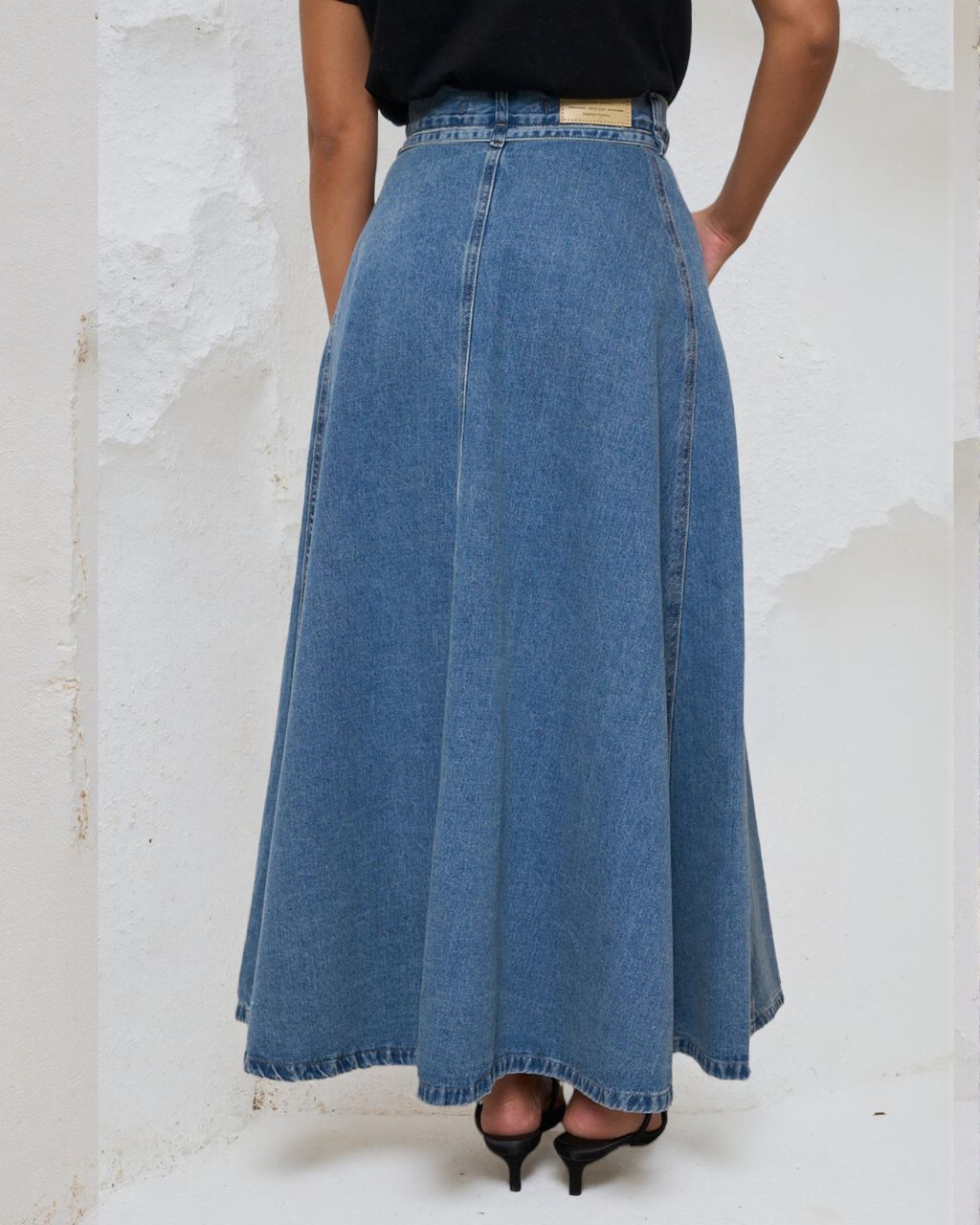 #A-Line Tie Belted Denim Skirt