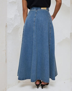 #A-Line Tie Belted Denim Skirt