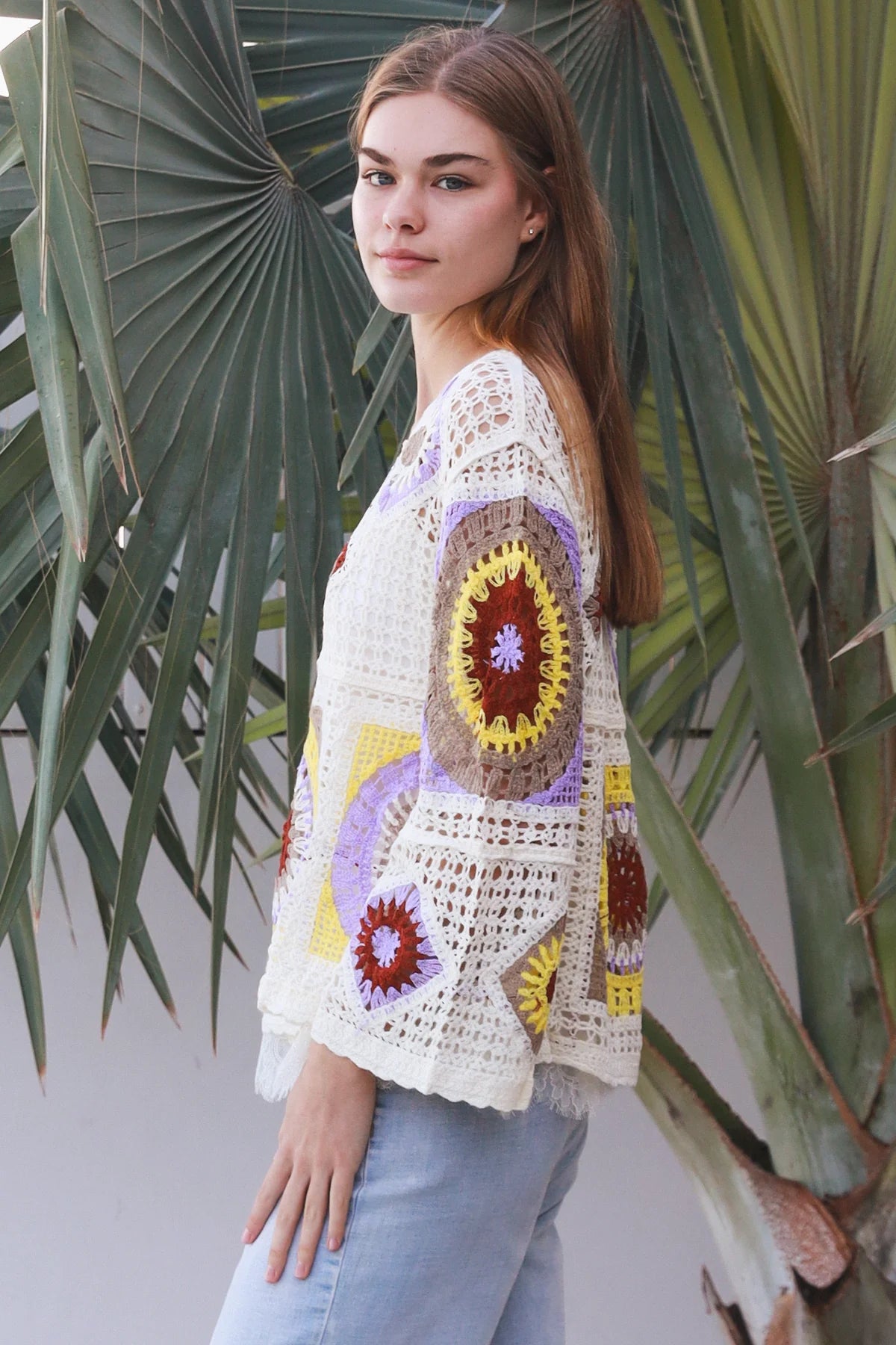 Kia V-Neck long Sleeve Crochet Top