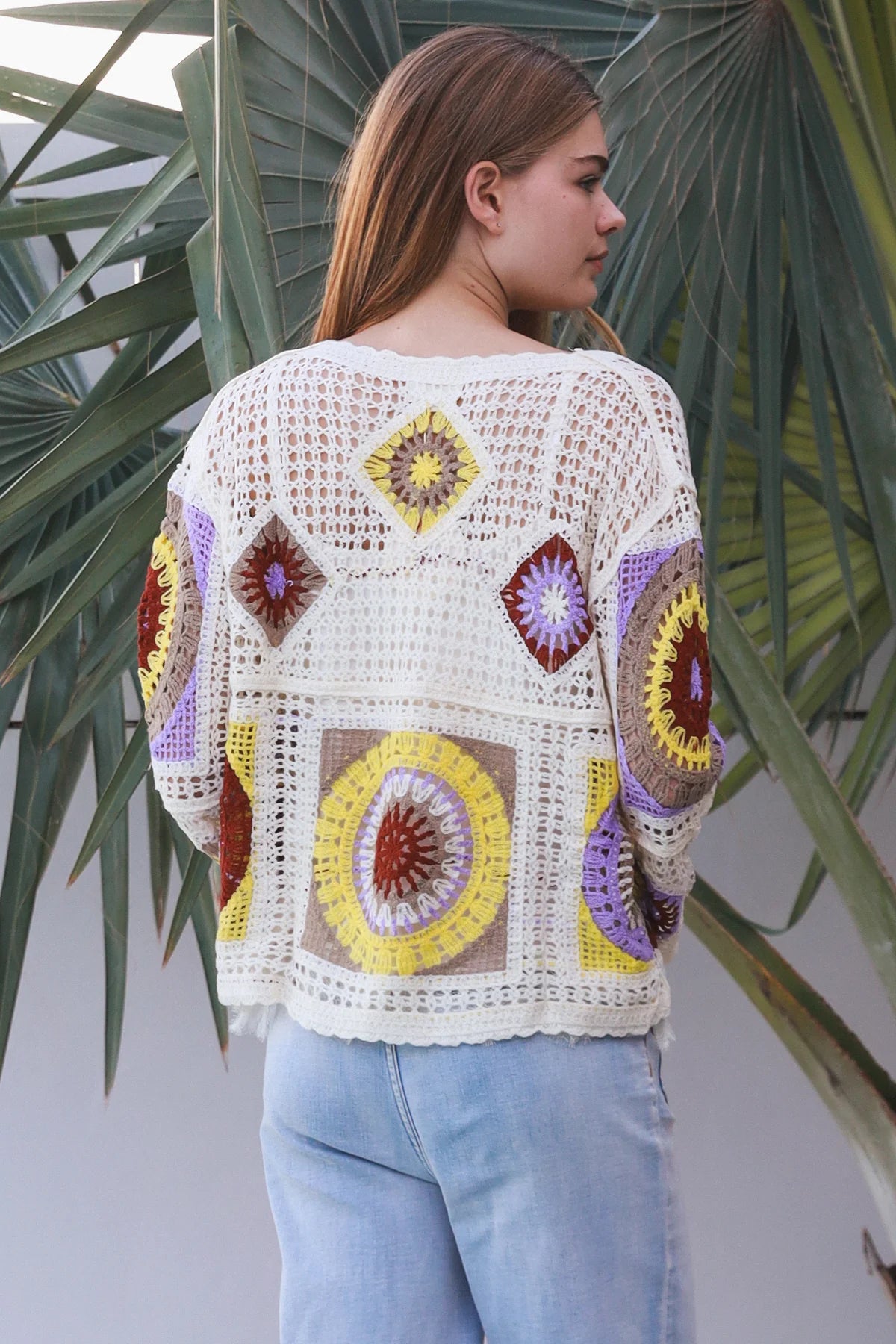 Kia V-Neck long Sleeve Crochet Top